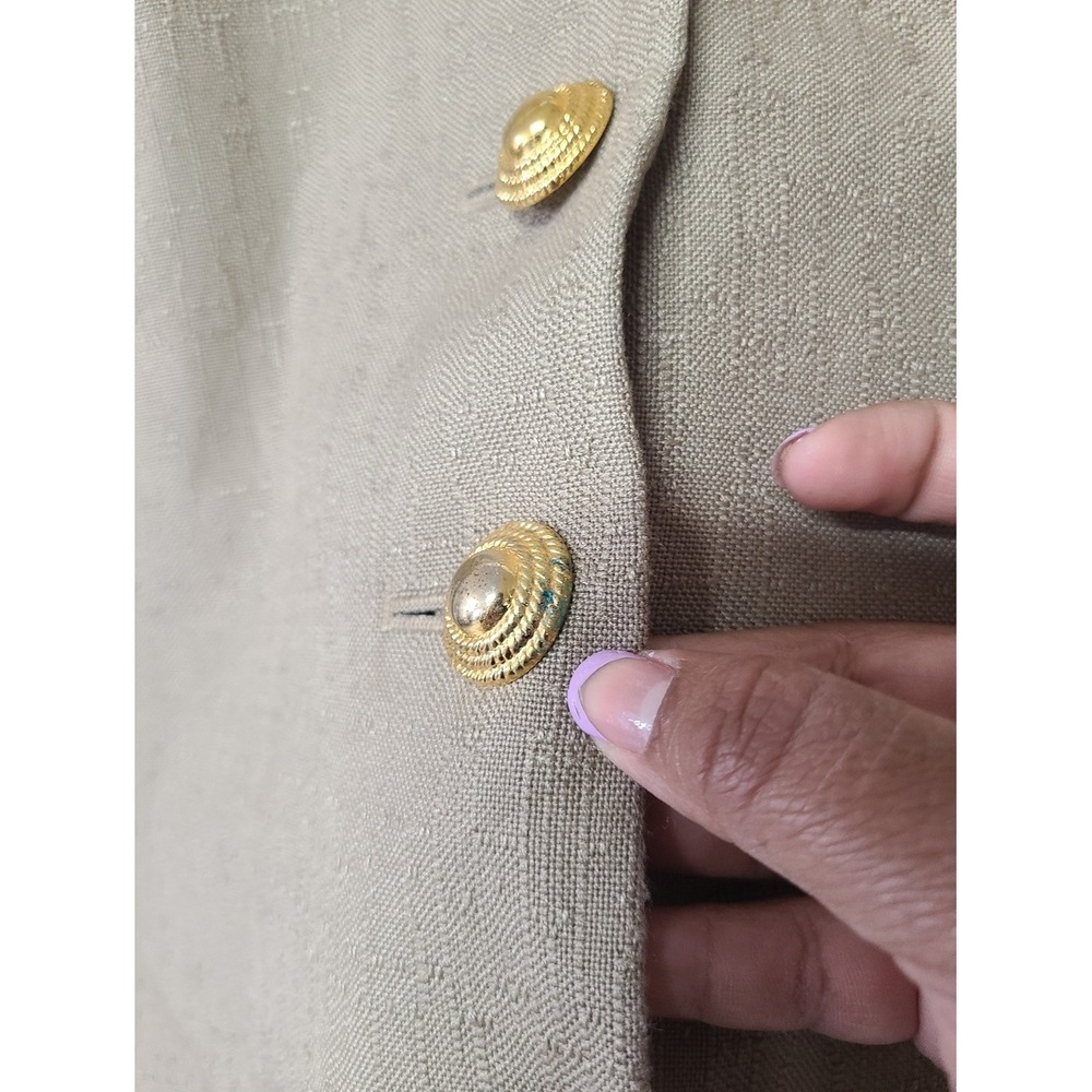 Christopher Blazer Women 14 Tan Good Textured Gold Button Collarless Vintage USA - Picture 4 of 11